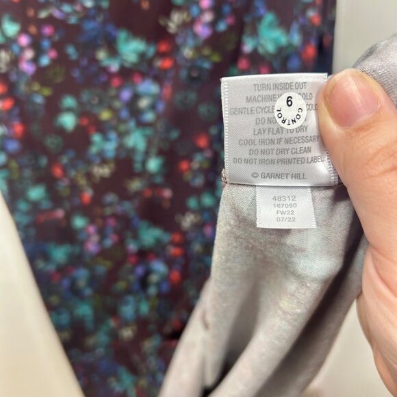 Garnet Hill Floral Print A-Line Dress With 3/4 Sleeves Scoop Neck holiday party - Picture 6 of 9